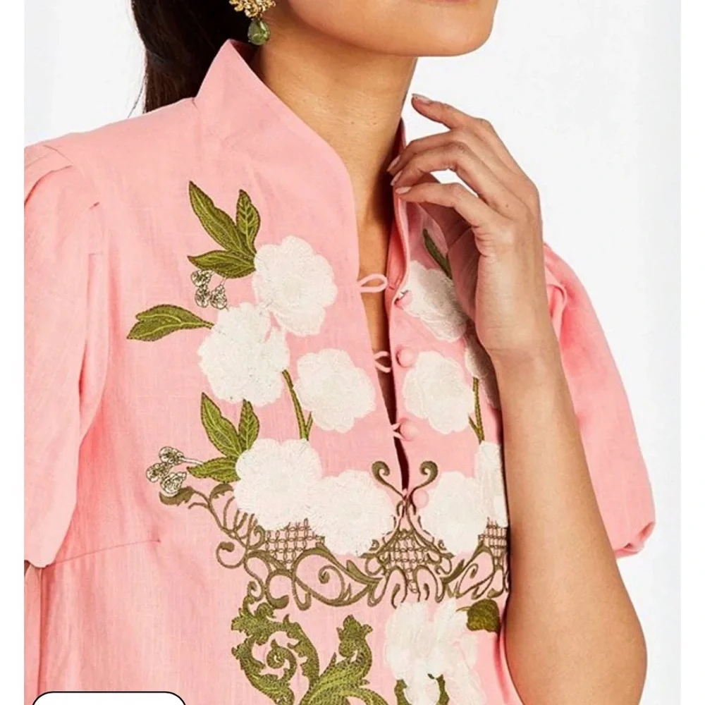 Mestiza New York - Elliana Floral Embroidered Mandarin Collar Button - Size L - Picture 5 of 6